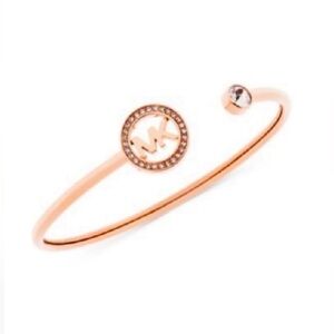 $78 Michael Kors Rose Gold-Tone Flex Fit Logo Cuff Bracelet
